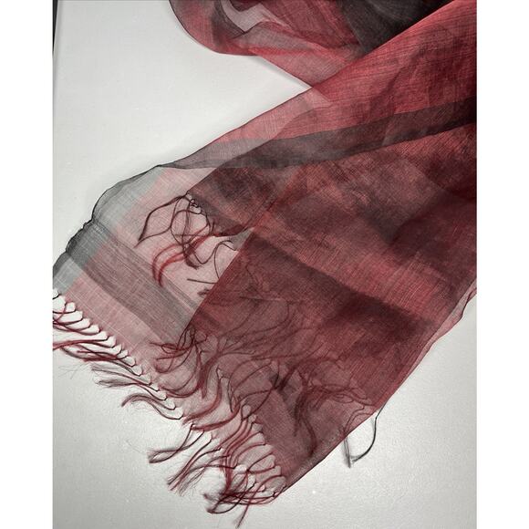 Silk Organza Lightweight Scarf Wrap Fringe Black Red Whimsigoth Ethereal Evening - Picture 5 of 7